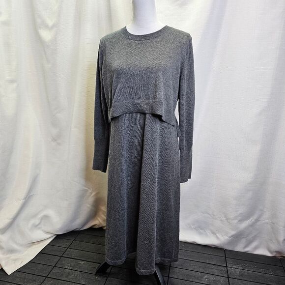 Calvin Klein Gray Layered Long Sleeve Knit Sweater Dress Size Large - Picture 3 of 9